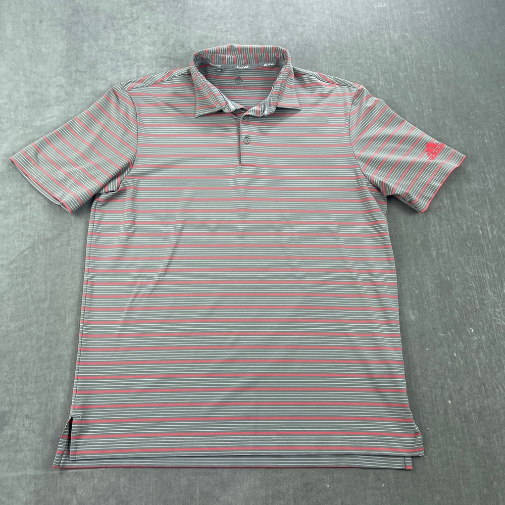 Adidas Mens‎ Medium Grey Striped Polo Shirt Performance Golf